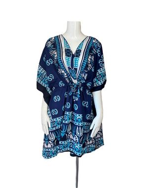 Exist Blue Printed Kaftan Muumuu Dress SIZE OS NWT Boho Lounge Resort
